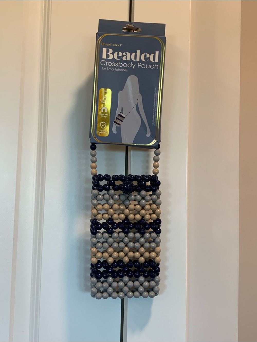Beaded Crossbody Pouch Phone Case - Navy, Light Gray & Beige